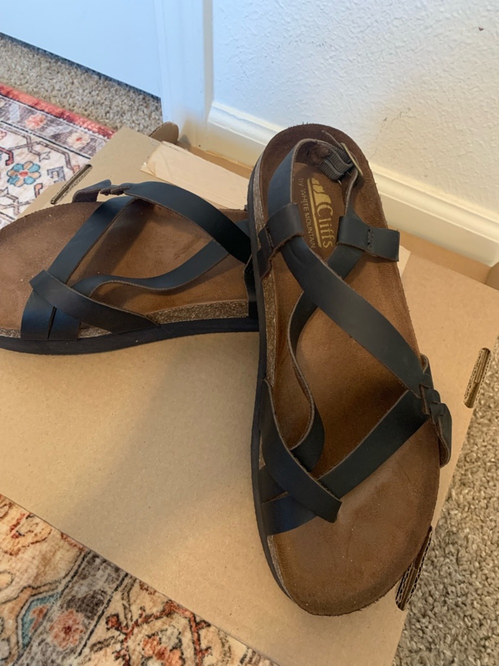 Women's Black Leather Crisscross Sandals